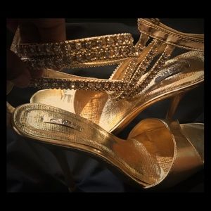 Gold bling ankle heels